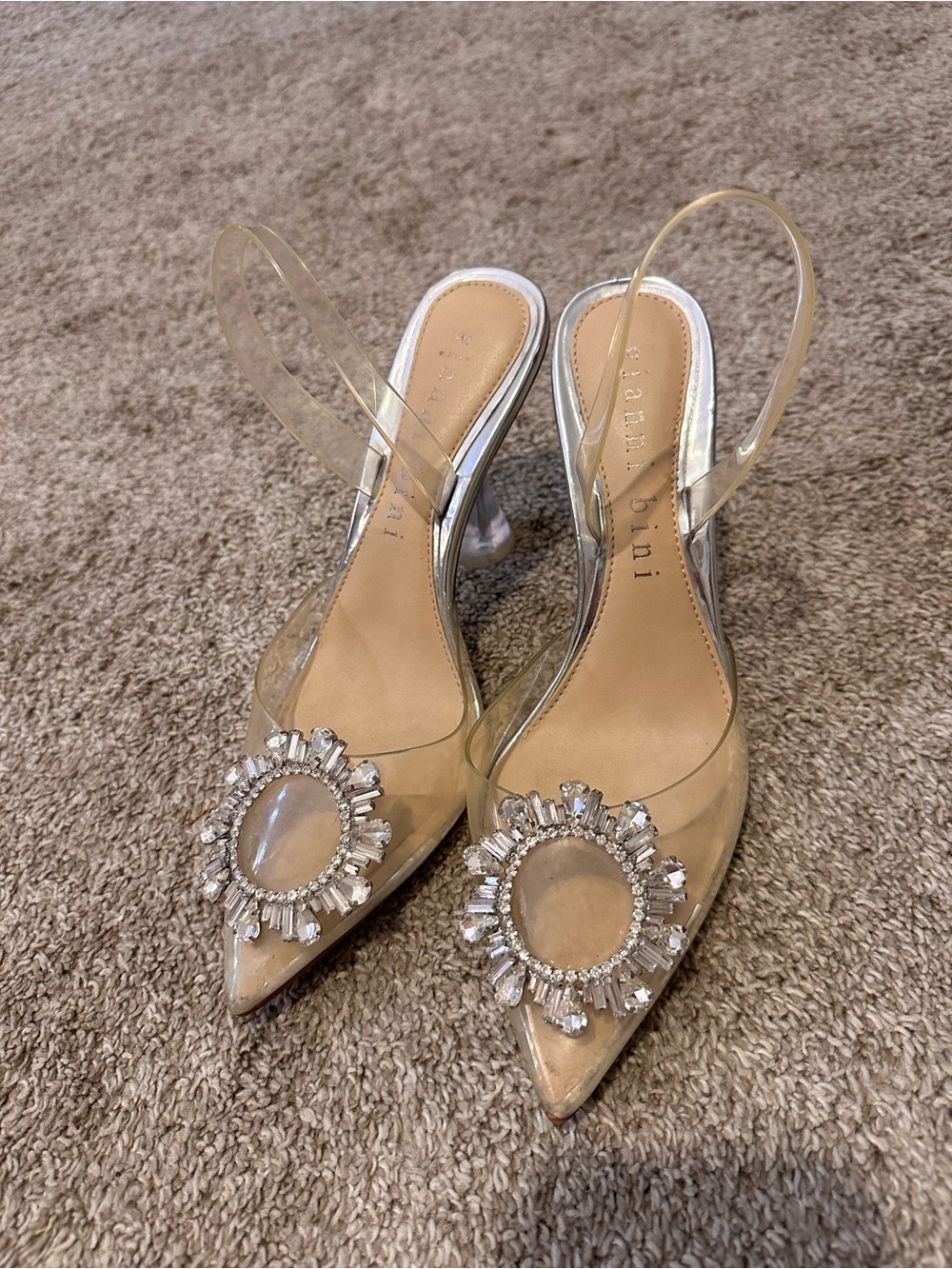 Gianni Bini Clear Crystal-Embellished Slingback Heels - Women